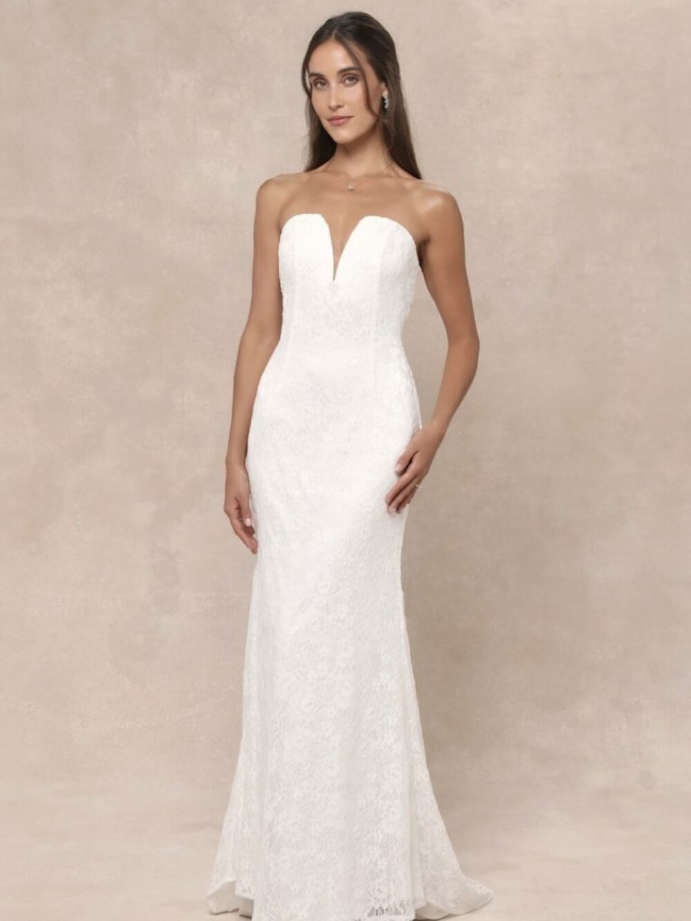 Lulus Gorgeous Love White Lace Strapless Mermaid Maxi Dress NWT
